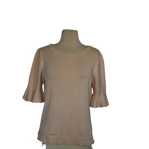 Joseph A Womens Medium Pink Bell Flounce Sleeve Knit Pullover Sweater Top